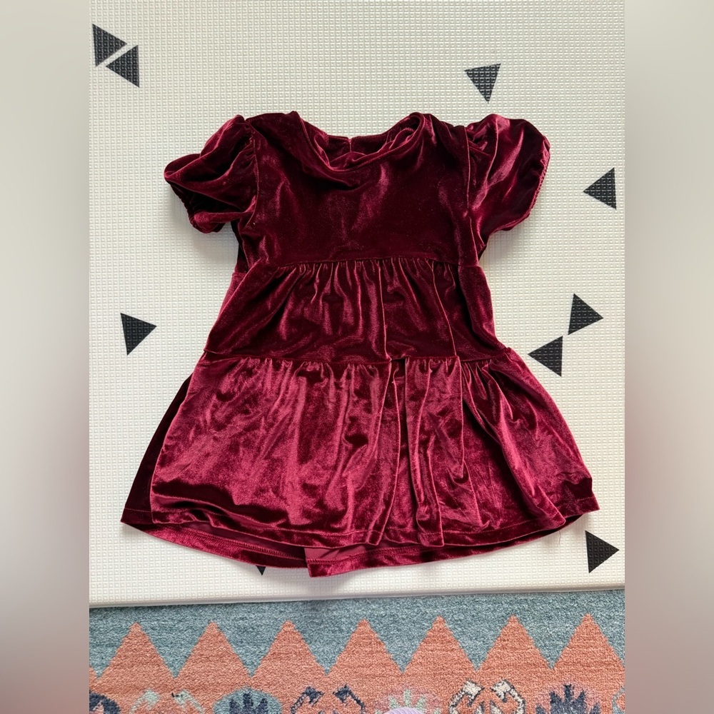 Zara kids|Baby girl,toddler Deep Red Velvet Dress,short sleeve in tiered ruffles
